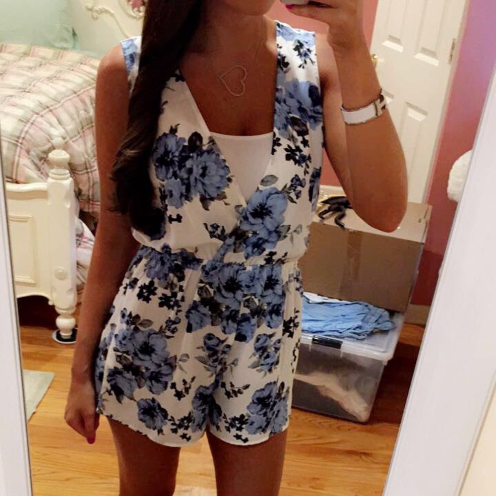 Blue floral romper